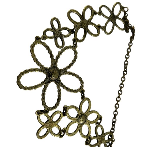 Vtg Nina Ricco Avon Brass Tone Floral Statement Necklace Rhinestones Boho Bib - Picture 7 of 10